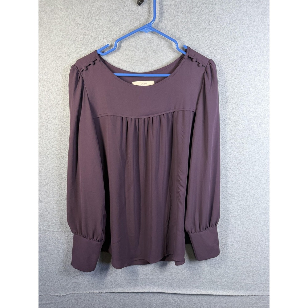 LOFT Blouse Womens Medium Purple Boat Neck Long Sleeve Button Cuff Top